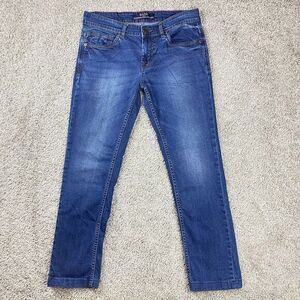 Bare Denim Jeans Womens 30 Mid Rise Indigo Blue Tapered Distressed‎ Dark Wash